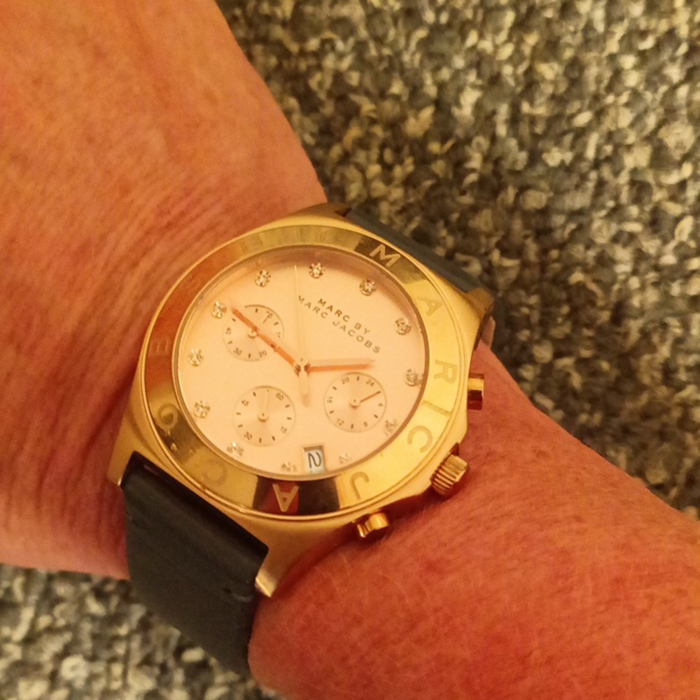 Marc Jacobs gray leather and rose gold chronograph women's watch